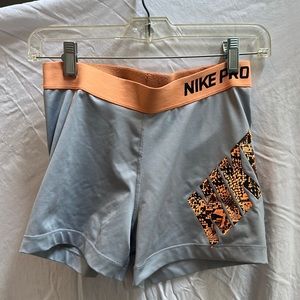 Orange and Grey Nike Pro 3” Shorts/Spandex
